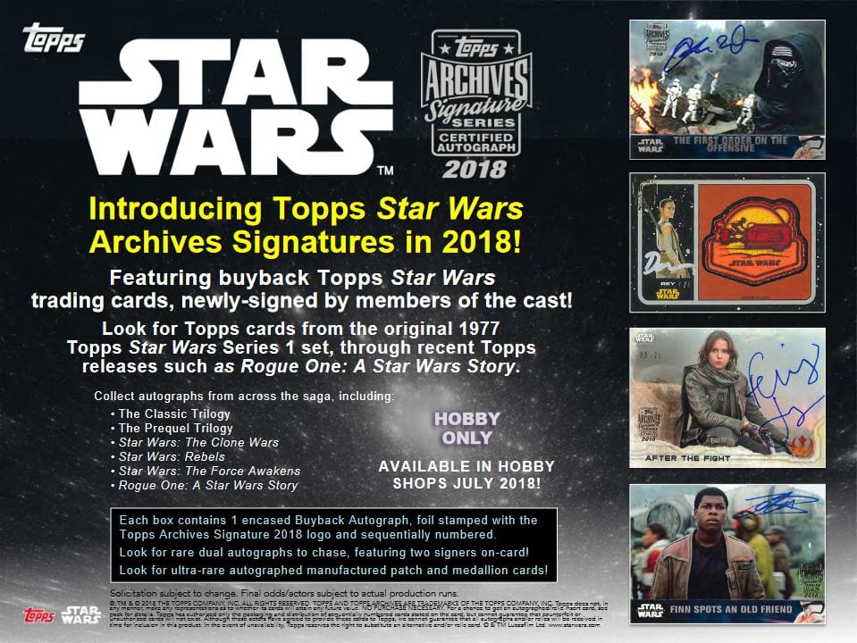 2018 TOPPS STAR WARS ARCHIVES SIGNATURE SERIES HOBBY BOX