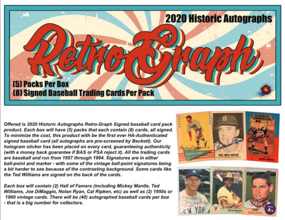 2020 Historic Autographs Retro-Graph Baseball Box