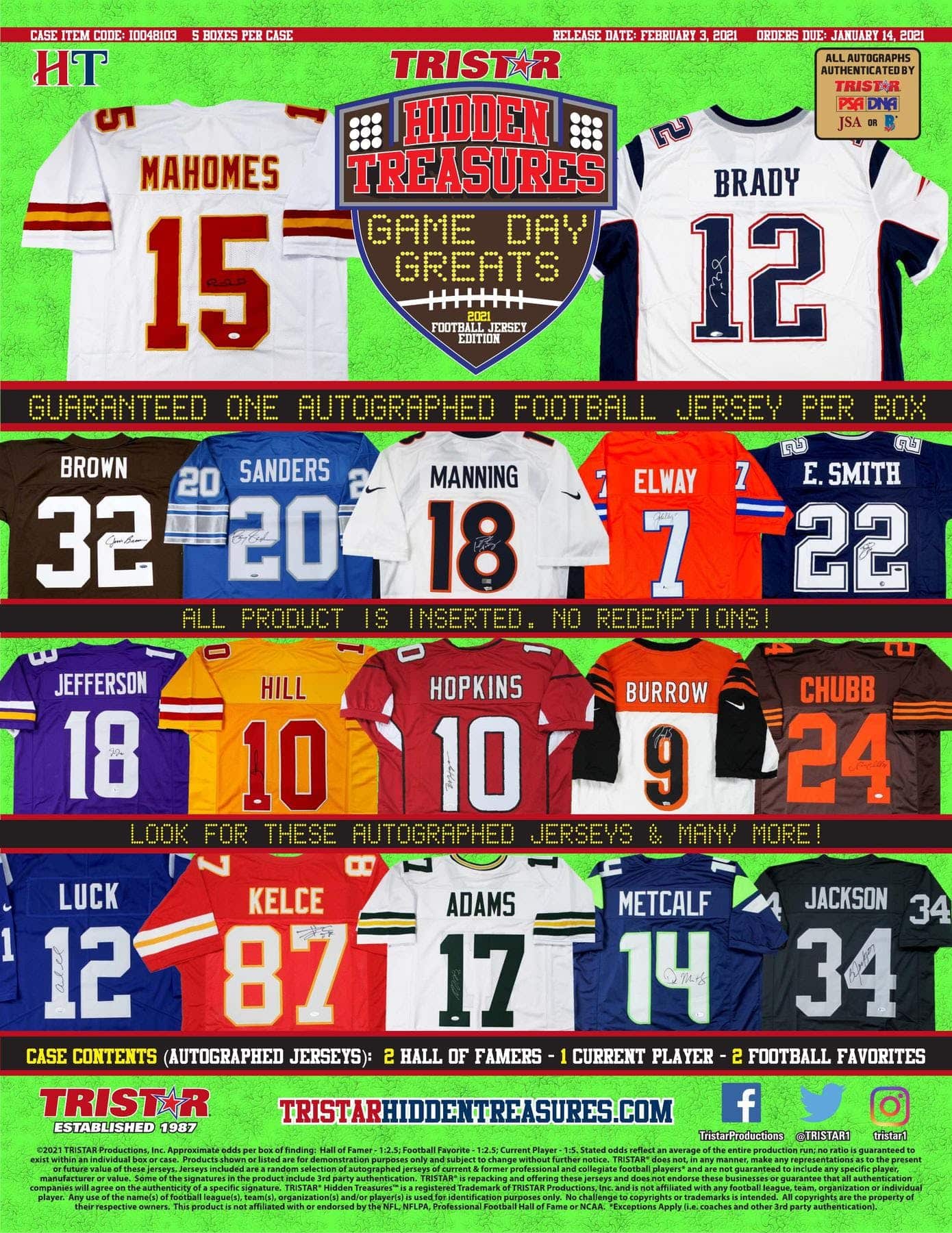 2021 TRISTAR GAME DAY GREATS AUTOGRAPHED FOOTBALL JERSEY BOX