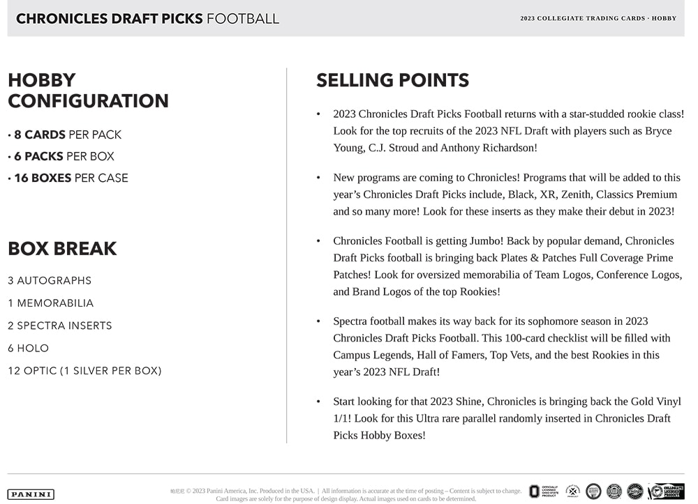 2023 Panini Chronicles Draft Picks Football Hobby 8 Box Break #12 RANDOM  TEAMS 