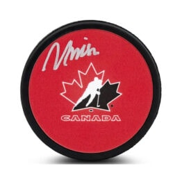 UDA Michael Misa Autographed Team Canada Red Hockey Puck