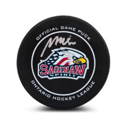 UDA Michael Misa Autographed Saginaw Spirit Team Hockey Puck