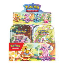 Pokemon Scarlet and Violet Prismatic Evolutions Mini Tin Display