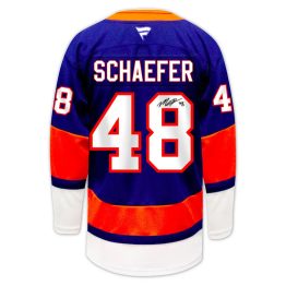UDA Matthew Schaefer Autographed Blue Premium New York Islanders Jersey with Sponsor Patch